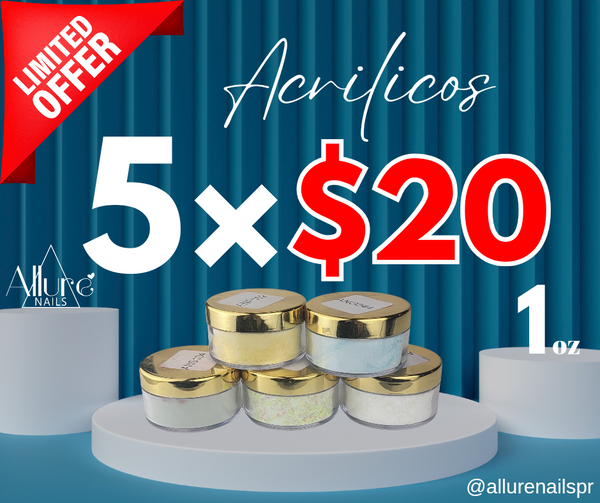 5 x $20 Dipcrylic 1oz jars - Allure Nails PR