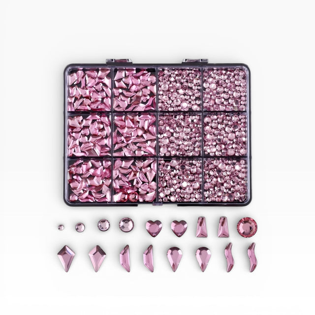 Mixed Shape Rhinestone Nail Art Kit – Multi Size Crystal Charms (12 Grid Box)