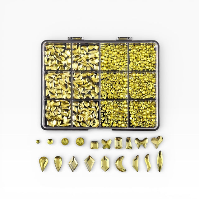 Mixed Shape Rhinestone Nail Art Kit – Multi Size Crystal Charms (12 Grid Box)