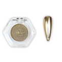 Allure Nails Champagne Chrome in a hexagonal container with a matching nail color on a white background