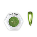 Allure Nails Green Chrome in a hexagonal container with a matching nail color on a white background