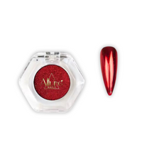 Allure Nails Red Chrome in a hexagonal container with a matching nail color on a white background