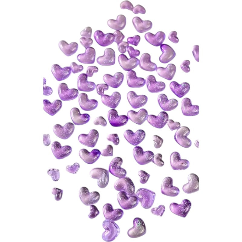 Crystal Heart Nail Charms – 3D Glitter Resin Nail Art (100pcs)