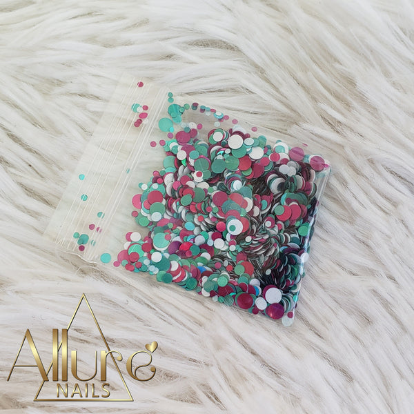 Pink Turquoise and White Circle Confetti - Allure Nails PR