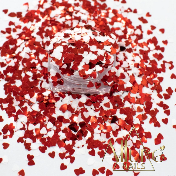 Red and White Heart Confetti 10ml. - Allure Nails PR