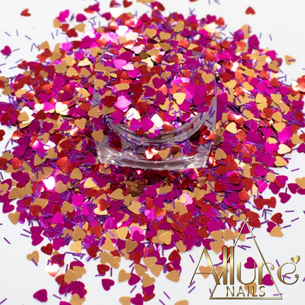 Red Purple Gold Heart Confetti 10ml - Allure Nails PR