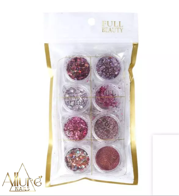 Pink Paradise 8 Jar Glitter Set - Allure Nails PR