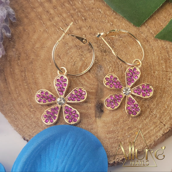 Colored Flower Rhinestone Earrings - Allure Nails PR